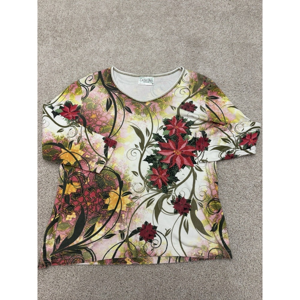VTG 90s Y2K Cactus Bay Floral All Over Print Stones 3/4 Shirt Size M